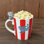 爆米花貓咪陶瓷杯貓咪紅色條紋款裝了爆米花後